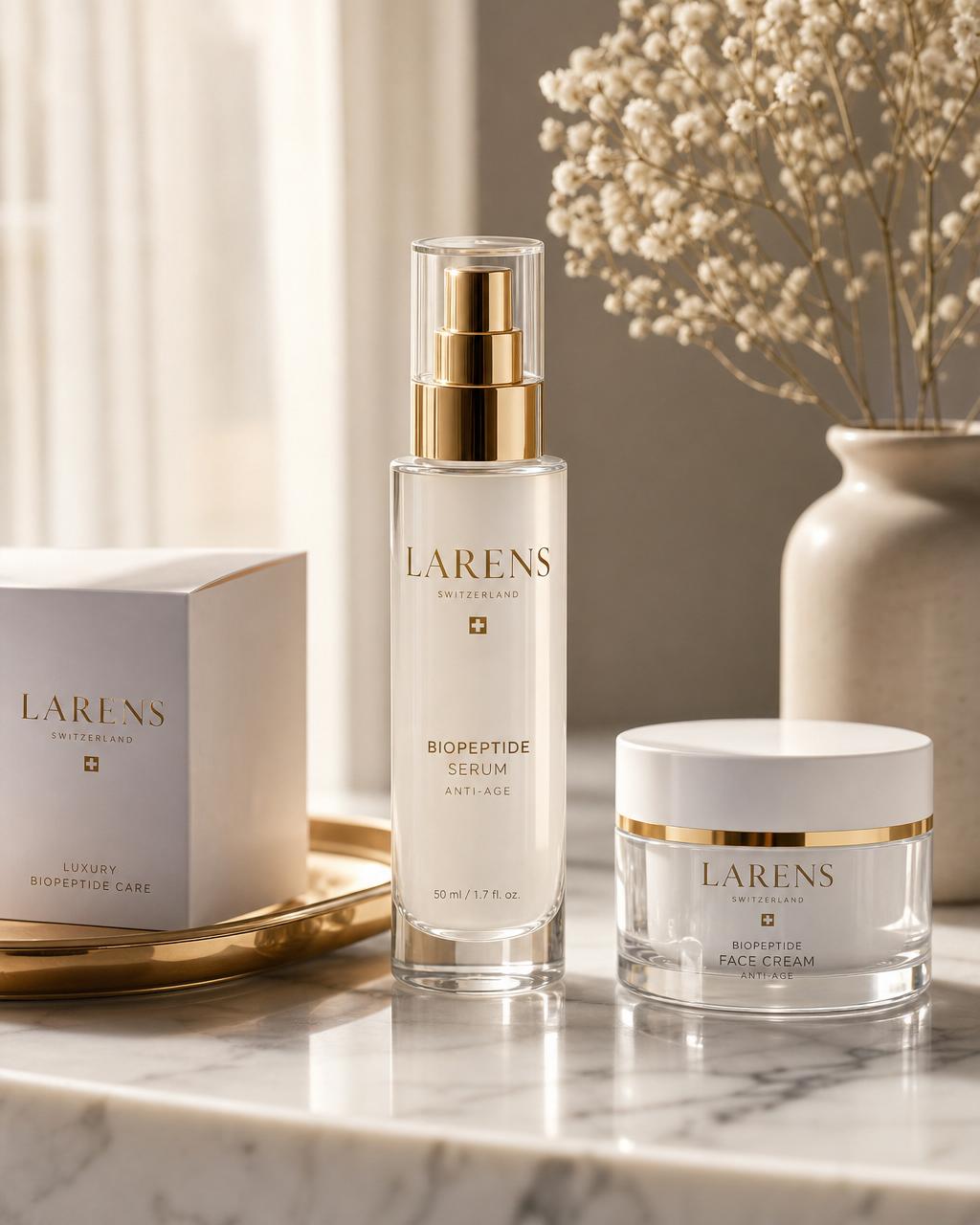 Luxusná starostlivosť o pleť — elegantné produkty v teplom svite